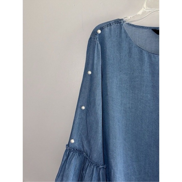 Ali Miles Blue Ruffled Boxy Blouse Size PL - Picture 3 of 7